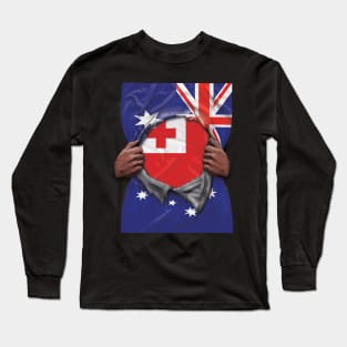 Tonga Flag Australian Flag Ripped - Gift for Togan From Tonga Long Sleeve T-Shirt